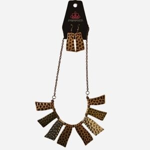 Paparazzi Gold/Bronze/Silver Hammered Statement Necklace  & Earrings SET - NWT